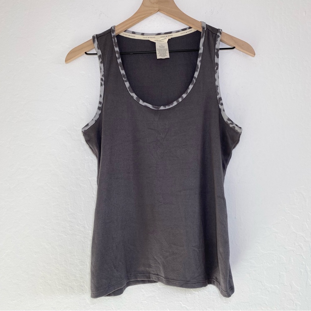 Lucky Brand Women’s S Gray Sleeveless Animal Print Trim Tank Top